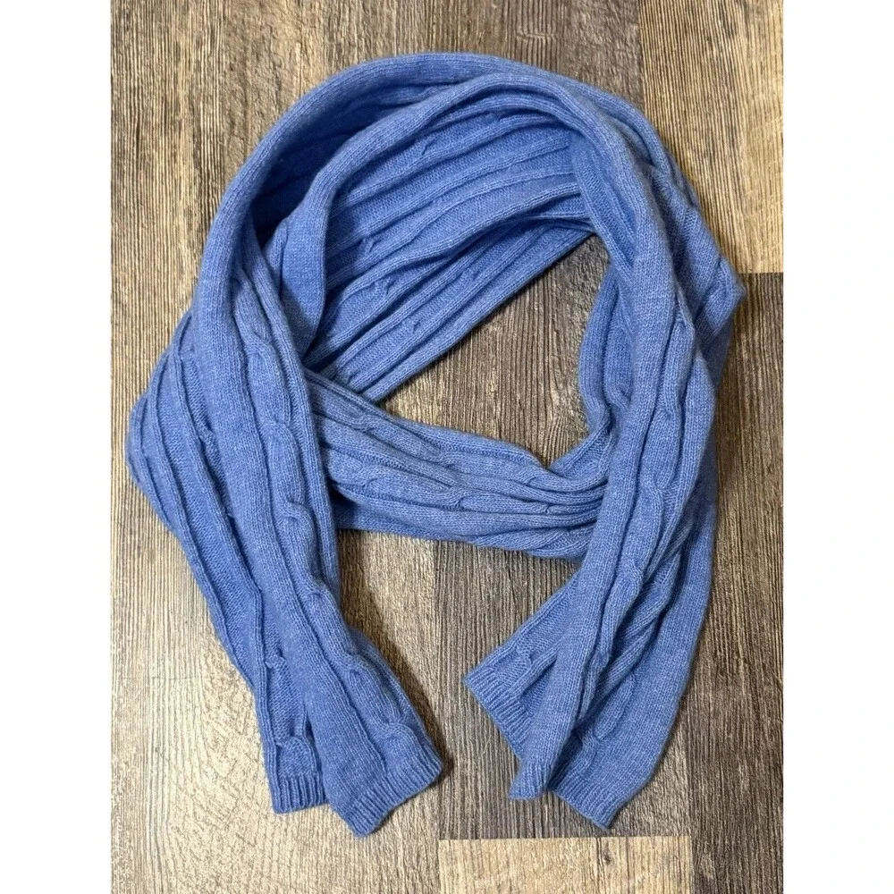 Chunky Cable Knit Wool Blend Scarf Blue Made in Portugal Unisex Winter Tecmalha